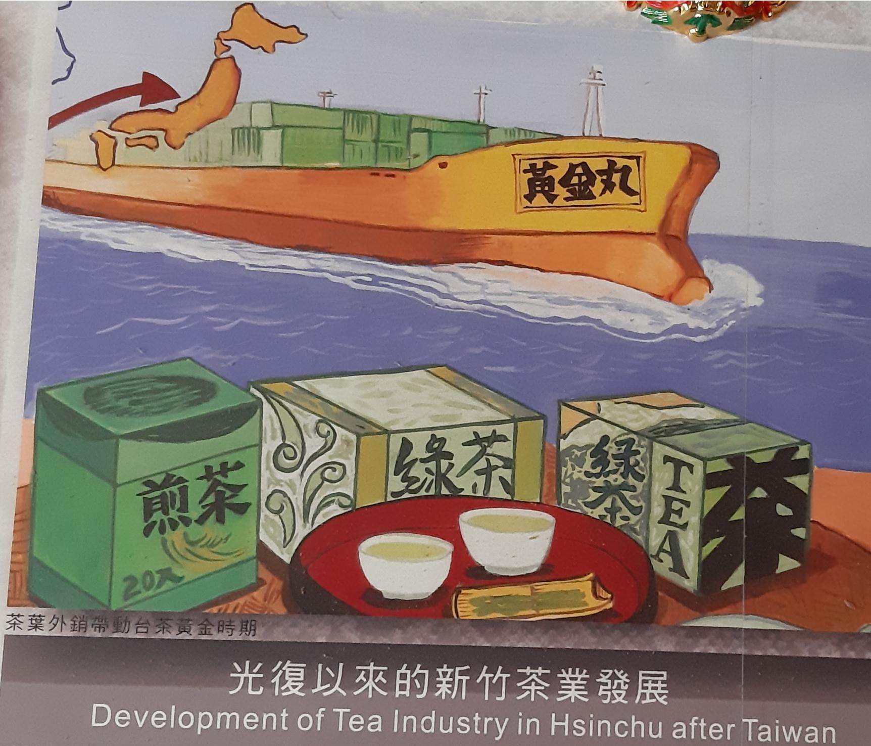 富興茶業文化館掛圖-綠茶與煎茶的外銷帶動臺茶黃金時期